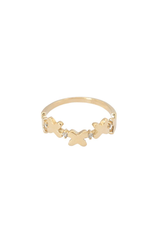 Anillo 14 kilates con cinco mariposas lisas y separación zirconia intercaladas..png