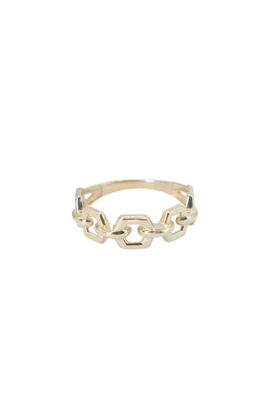 Anillo 14 kilates con hexágonos huecos lisos, unión barra lisa..png