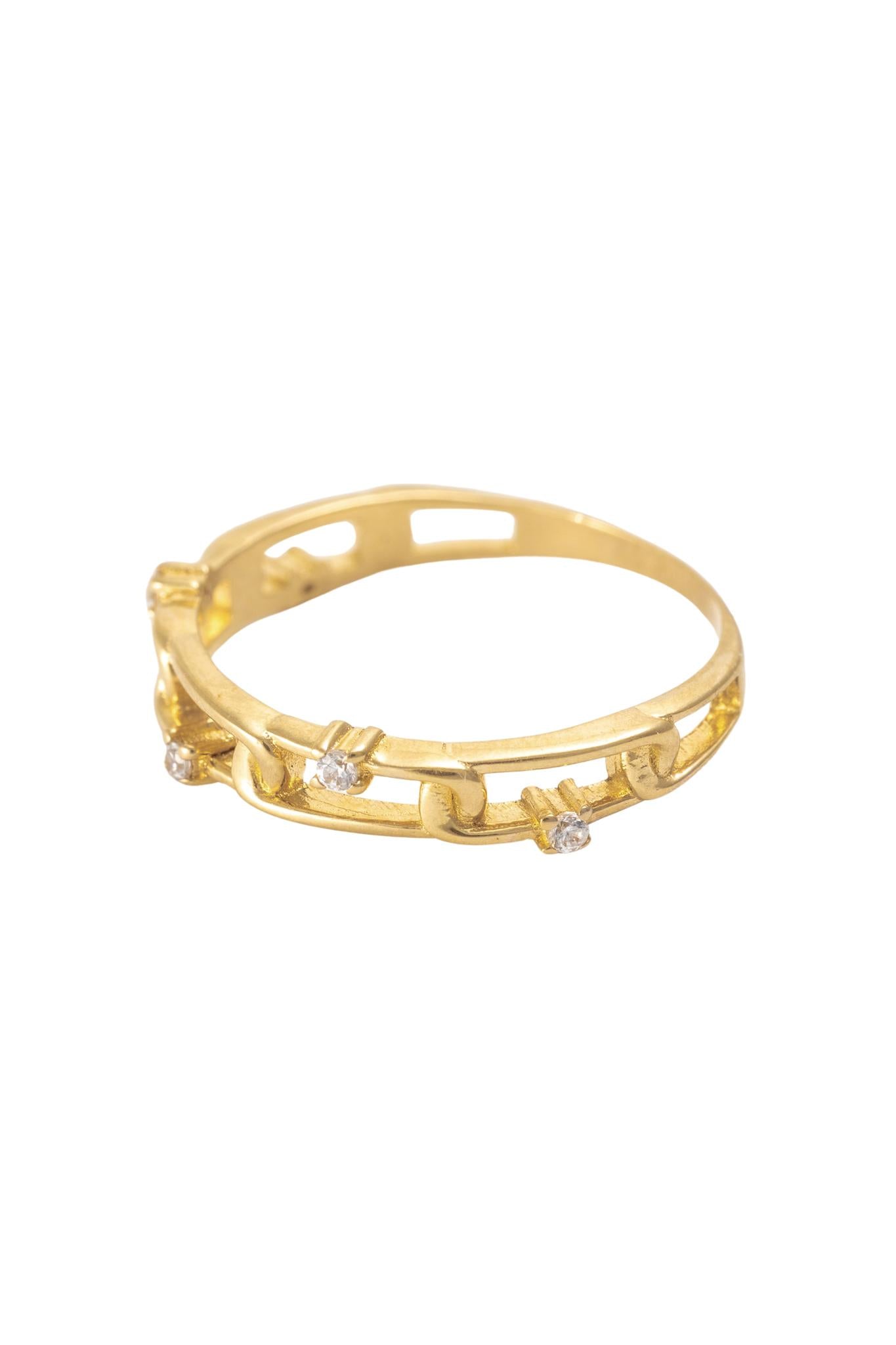 Anillo de oro solido de 10 kilates con 5 contorno de eslabón delgado y zirconia en cada uno.png