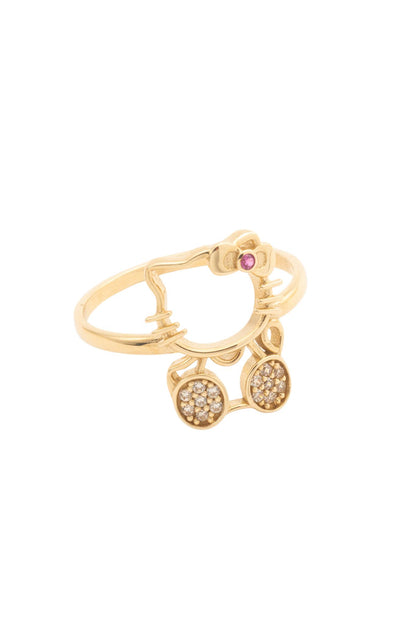 Anillo de oro sólido en 10 kilates con forma de kitty contorno liso y detalles en zirconias..png