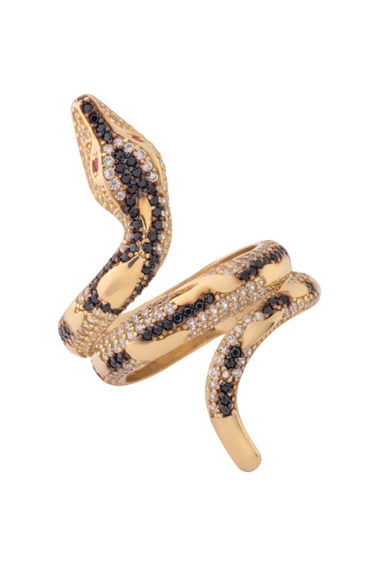 Anillo de oro solido en 10 kilates con forma de vibora con piedras blancas y negras.png