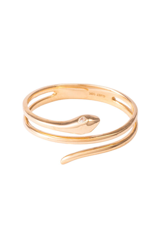 Anillo de oro solido en 10 kilates con forma de vibora lisa y los ojos de zirconia.png