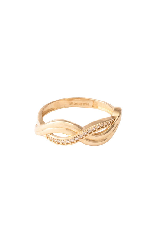 Anillo de oro sólido en 10 kilates con ondas dobles lisas y una onda de zirconias biseladas..png