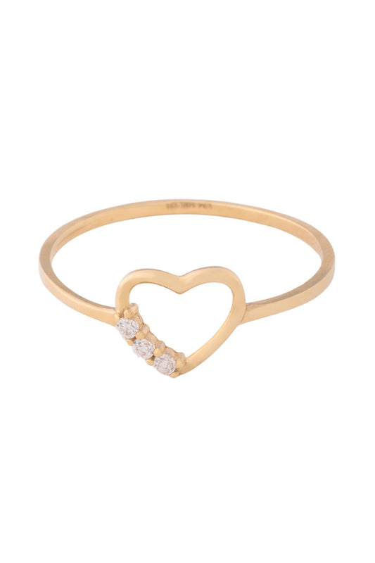 Anillo de oro solido en 10 kilates con un corazón en el centro hueco pero la parte de abajo con una parte de zirconia y arriba lisa.png