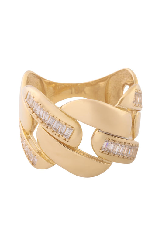 Anillo de oro solido en 10 kilates con un estilo de cadena gruesa con tira lisa y tira de zirconias.png