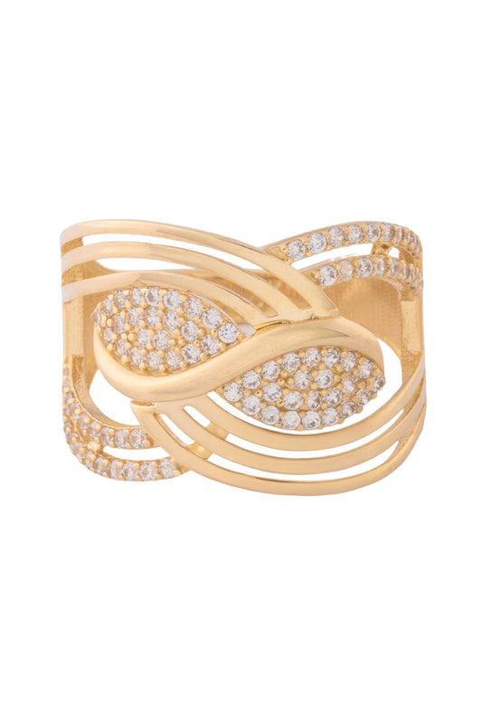 Anillo de oro solido en 10 kilates con un estilo trenza un lado de zirconia y el otro liso hueco en tres lineas.png