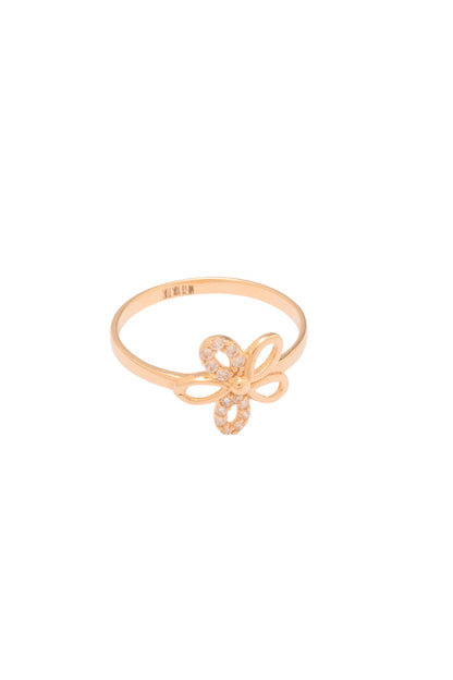 Anillo de oro sólido en 10 kilates con una flor de cinco petalos y dos con zirconias.png