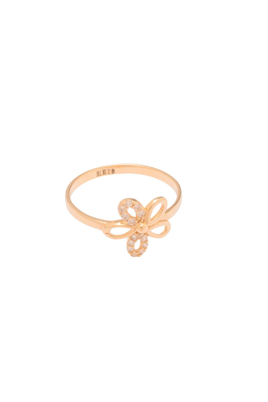 Anillo de oro sólido en 10 kilates con una flor de cinco petalos y dos con zirconias.png
