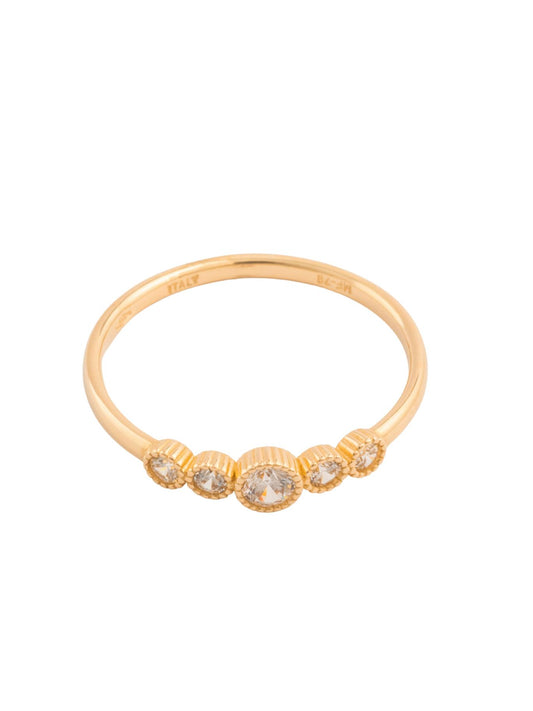 Anillo de oro sólido en 14 kilates con cinco zirconias, central grande y contorno de bolitas lisas minis..png