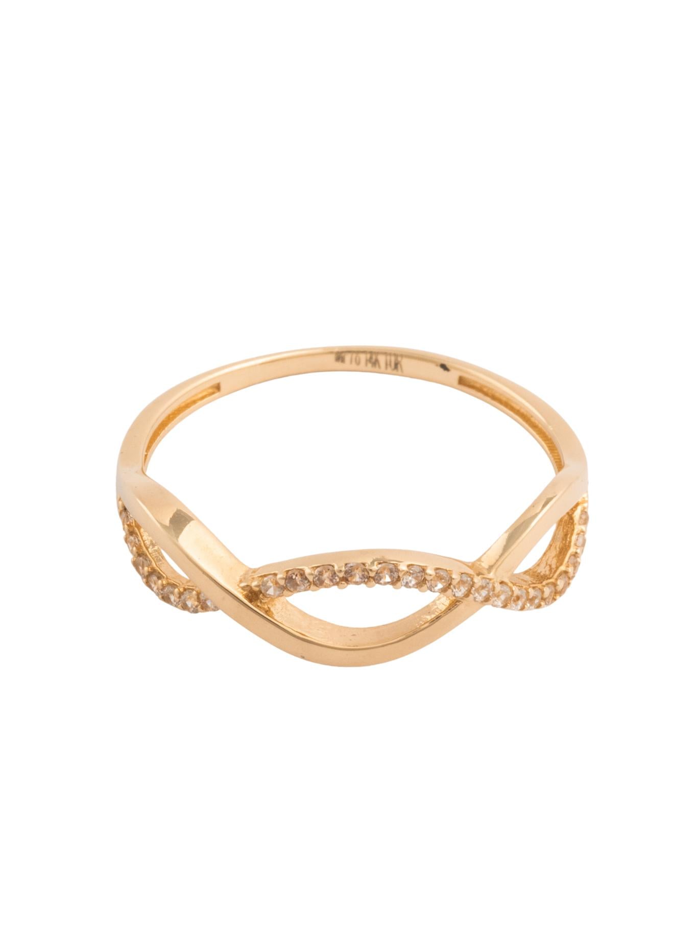 Anillo de oro sólido en 14 kilates con ondas en infinito liso y zirconias..png
