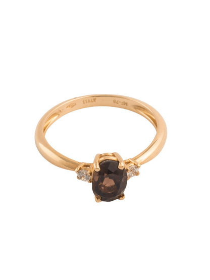 Anillo de oro sólido en 14 kilates con zirconia café y dos zirconias blancas minis a los lados..png