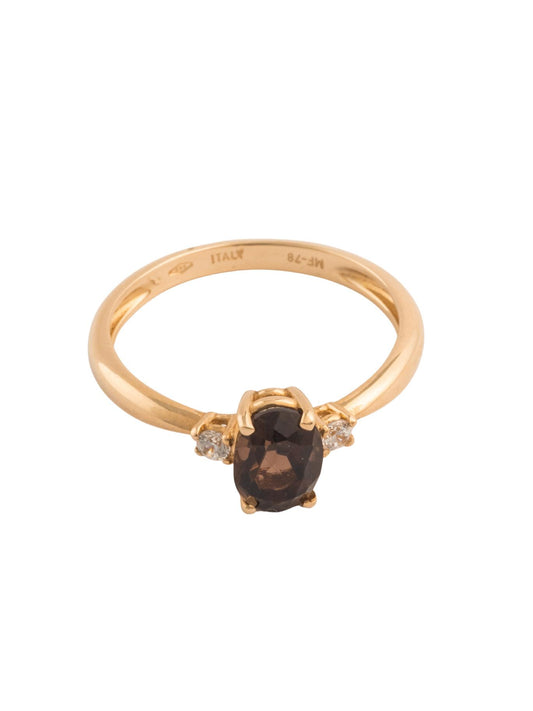 Anillo de oro sólido en 14 kilates con zirconia café y dos zirconias blancas minis a los lados..png