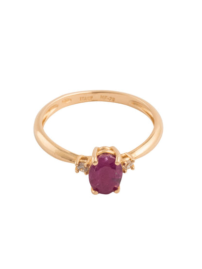 Anillo de oro sólido en 14 kilates con zirconia rosa y dos zirconias blancas minis a los lados..png