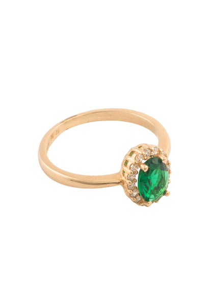 Anillo de oro sólido en 14 kilates con zirconia verde y contorno zirconias blancas..png