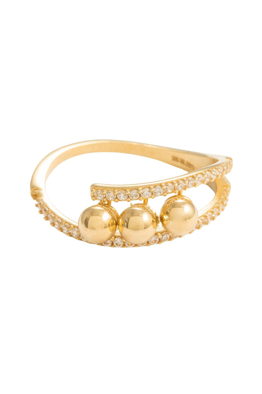 Anillo en 10 kilates con brazo doble de churumbelas y tres bolas lisas.png