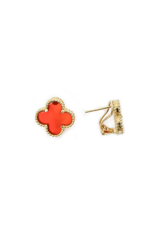 Arete 10 kilates flor cuatro pétalos rojos y broche clip..png