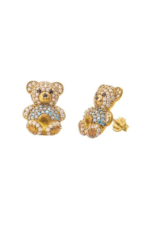 Arete de oro solido de 10 kilates con forma de oso con zirconias.png