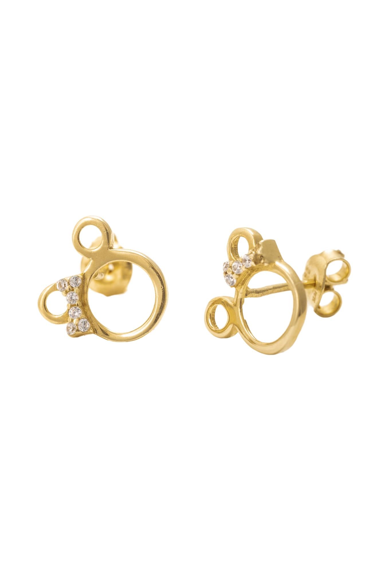 Arete de oro solido de 10 kilates con un contorno hueco de minnie y un moño de zirconia .png