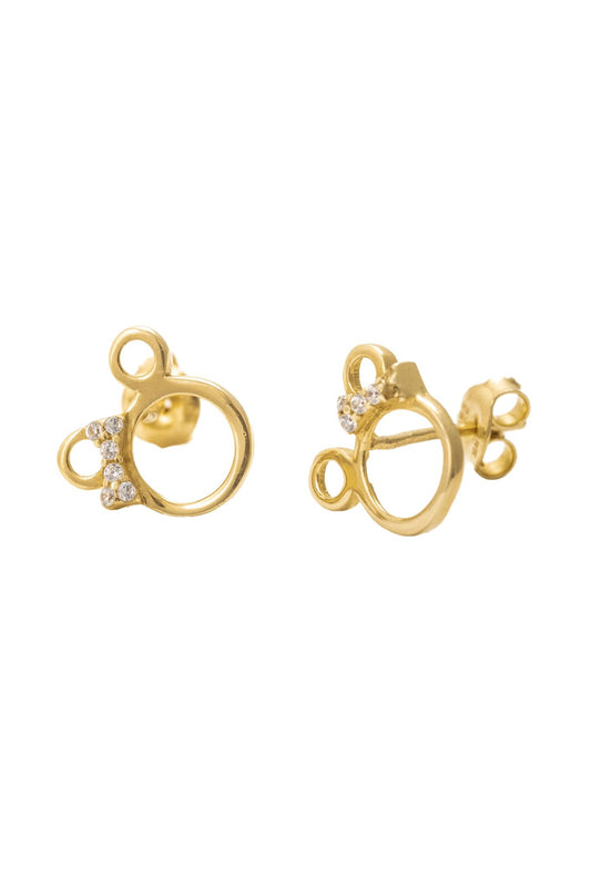Arete de oro solido de 10 kilates con un contorno hueco de minnie y un moño de zirconia .png
