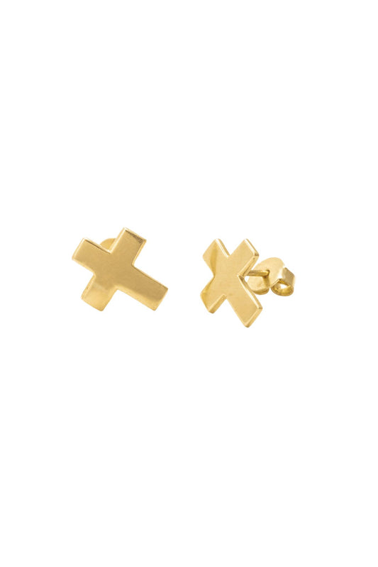 Arete de oro solido de 10 kilates con una cruz liso.png