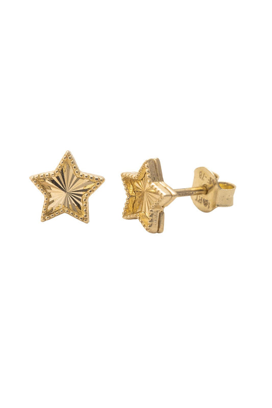 Arete de oro solido de 14 kilates con forma de estrella con un centro diamantado .png