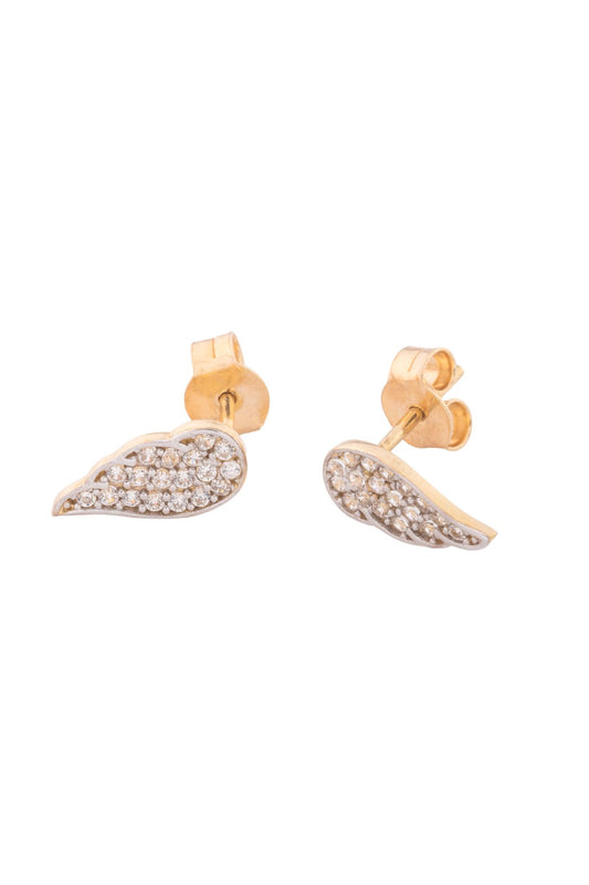 Arete de oro sólido en 10 kilates con ala en oro blanco tupida de zirconias..png