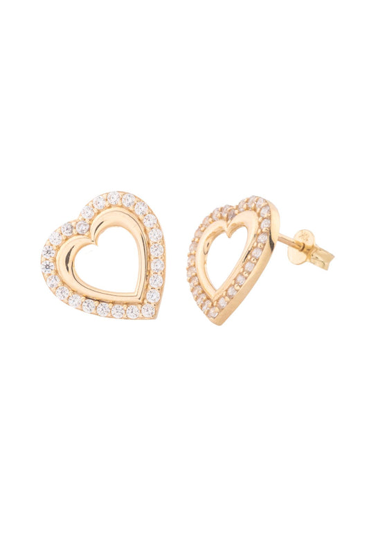 Arete de oro sólido en 10 kilates con corazón contorno grande liso y zirconias..png