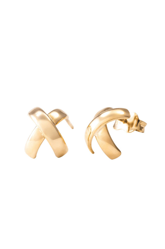 Arete de oro solido en 10 kilates con forma de "X" con forma curveada .png
