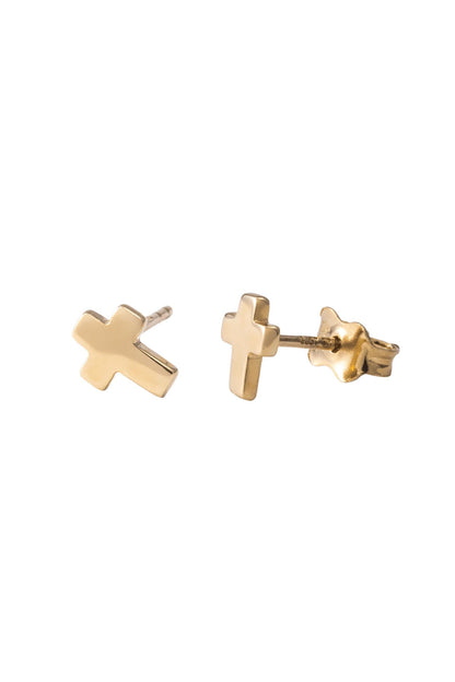 Arete de oro solido en 10 kilates con forma de cruz lisa.png