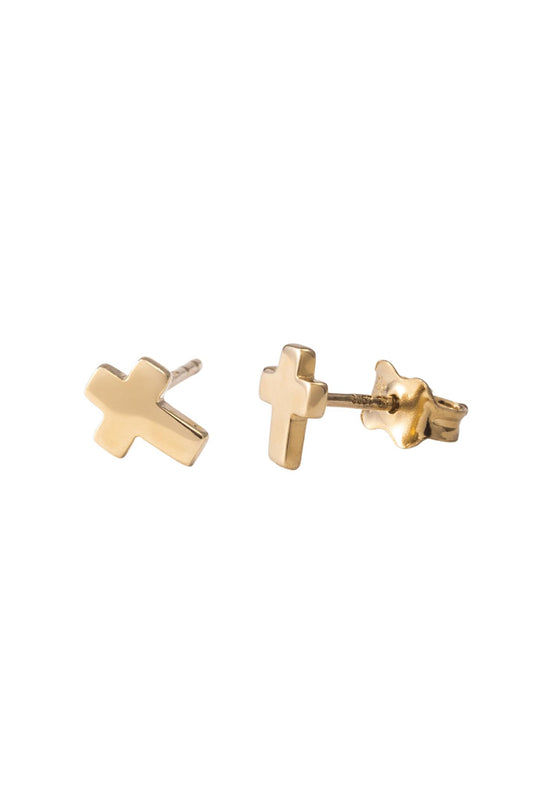 Arete de oro solido en 10 kilates con forma de cruz lisa.png
