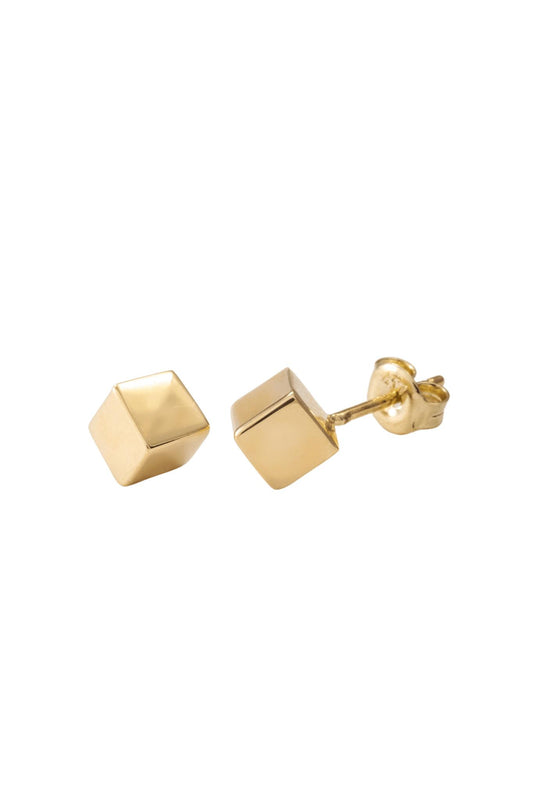 Arete de oro solido en 10 kilates con forma de cubo liso.png