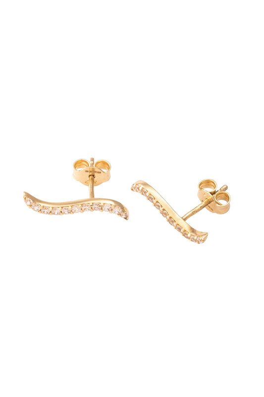 Arete de oro solido en 10 kilates con forma de curva ligera de zirconias.png