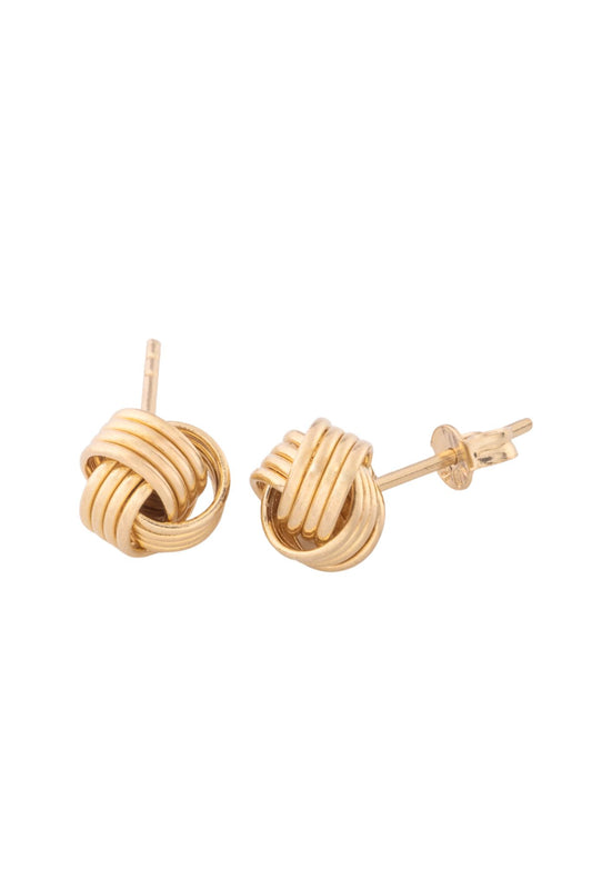 Arete de oro sólido en 10 kilates con forma de nudo de cuatro hileras lisas chico..png