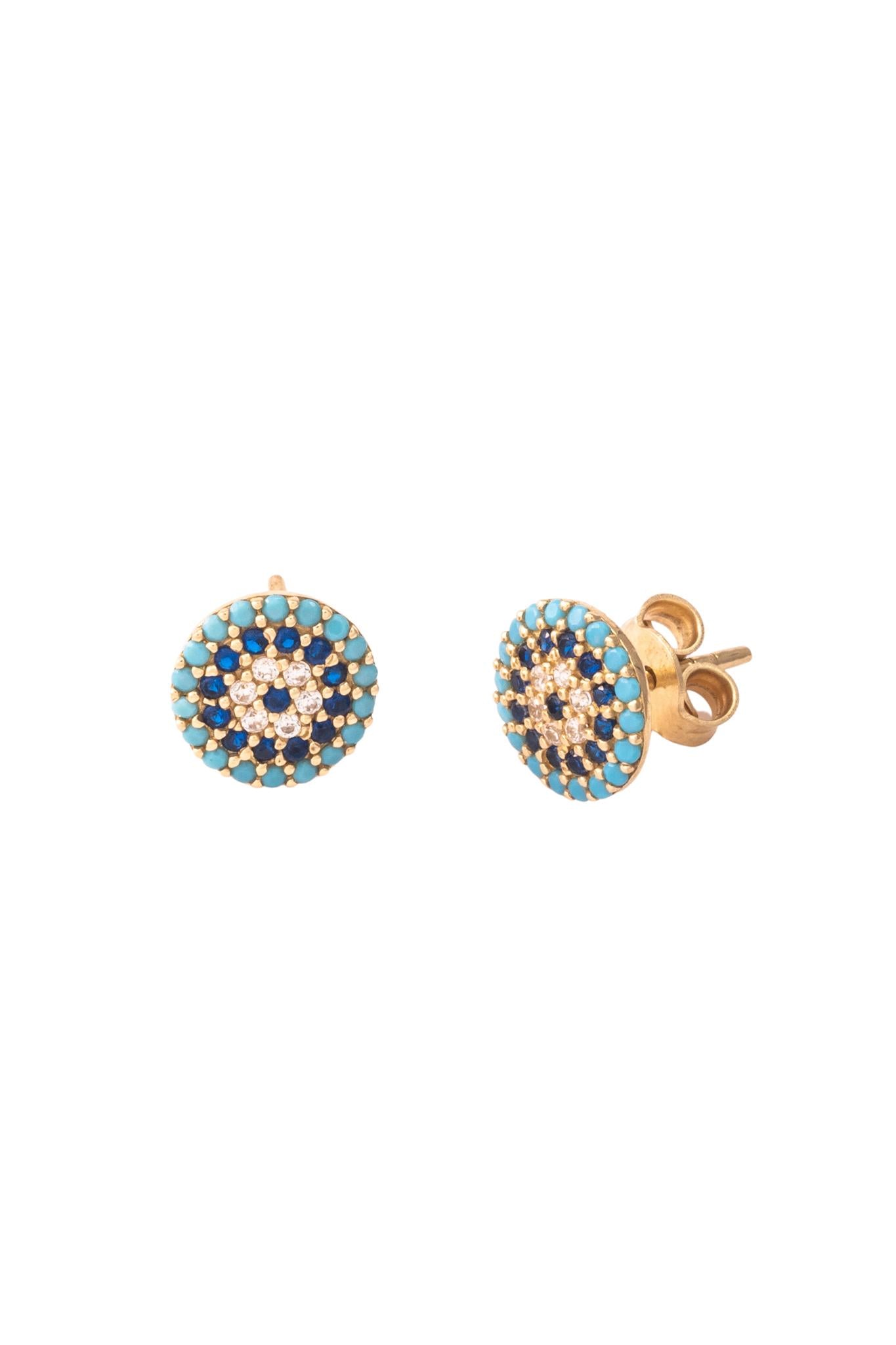 Arete de oro solido en 10 kilates con forma de ojo turco con piedra .png