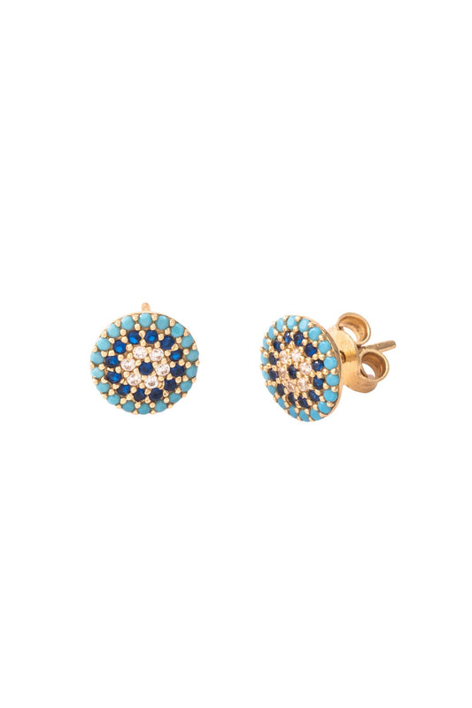 Arete de oro solido en 10 kilates con forma de ojo turco con piedra .png