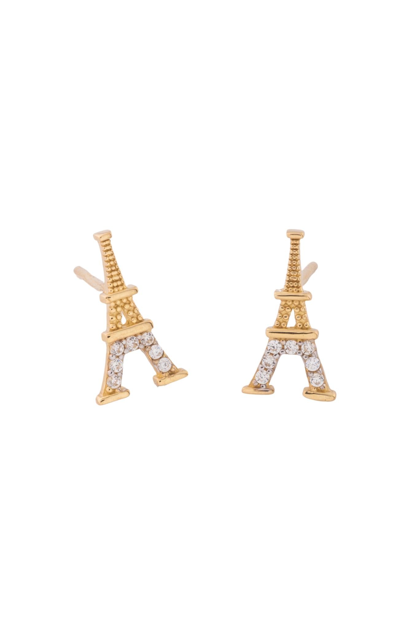 Arete de oro sólido en 10 kilates con forma de torre eiffel lisa y con zirconias..png