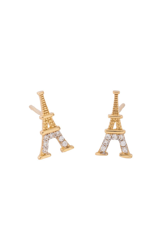 Arete de oro sólido en 10 kilates con forma de torre eiffel lisa y con zirconias..png