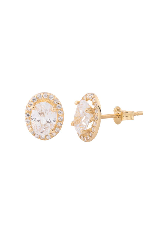 Arete de oro sólido en 10 kilates con forma ovalada zirconia blanca grande y contorno zirconias chicas..png