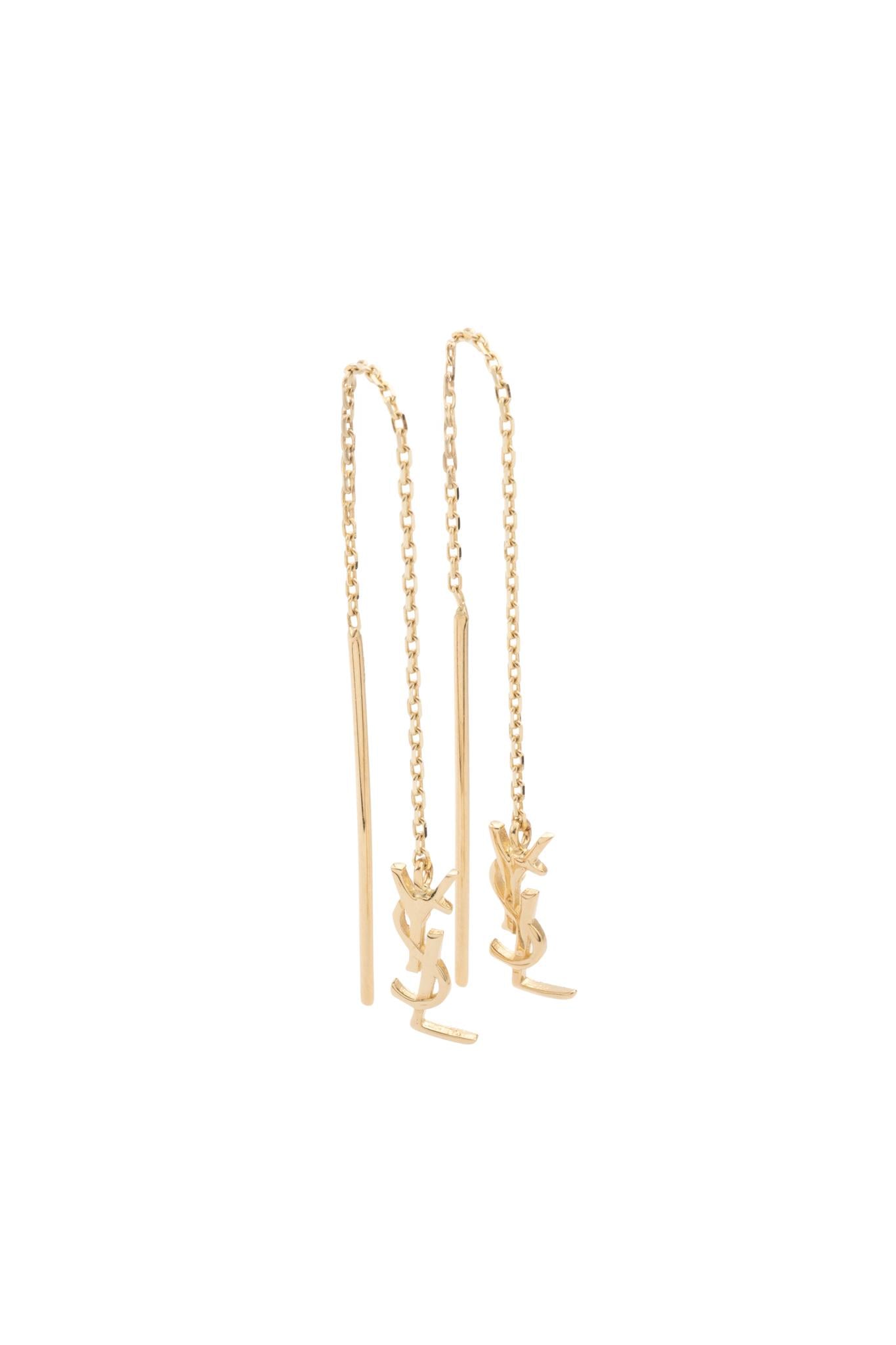 Arete de oro sólido en 10 kilates con inciales YSL lisas y cadena.png