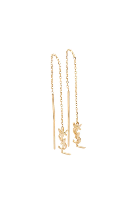 Arete de oro sólido en 10 kilates con inciales YSL lisas y cadena.png