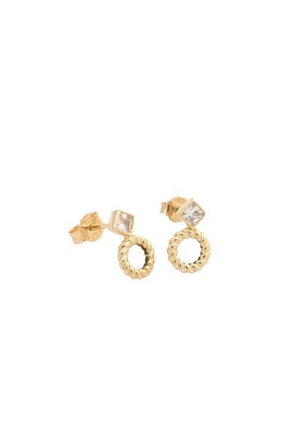 Arete de oro sólido en 10 kilates con rombo biselado y aro trenzado liso debajo..png