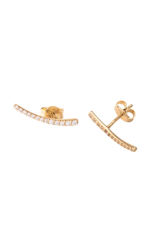 Arete de oro solido en 10 kilates con una forma curva de zirconias.png