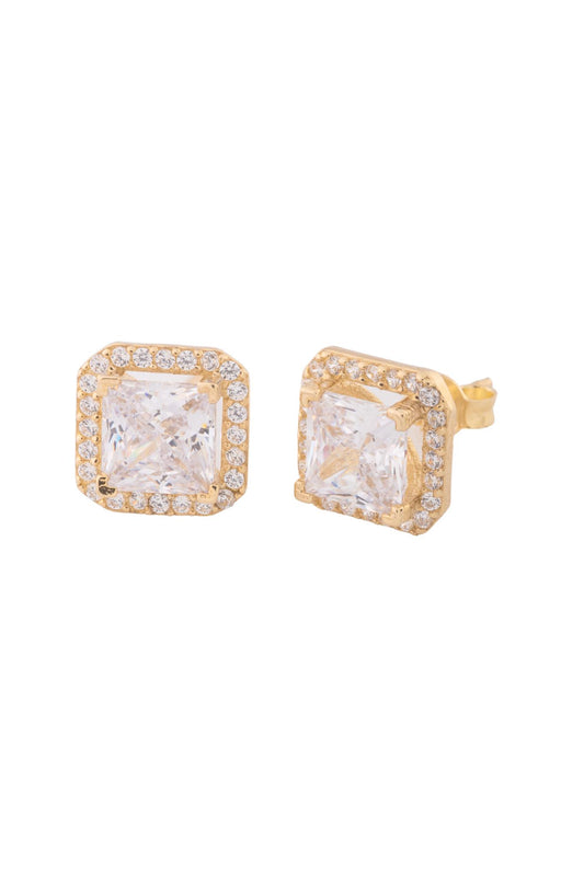 Arete de oro sólido en 10 kilates con zirconia cuadrada grande y contorno zirconias minis..png