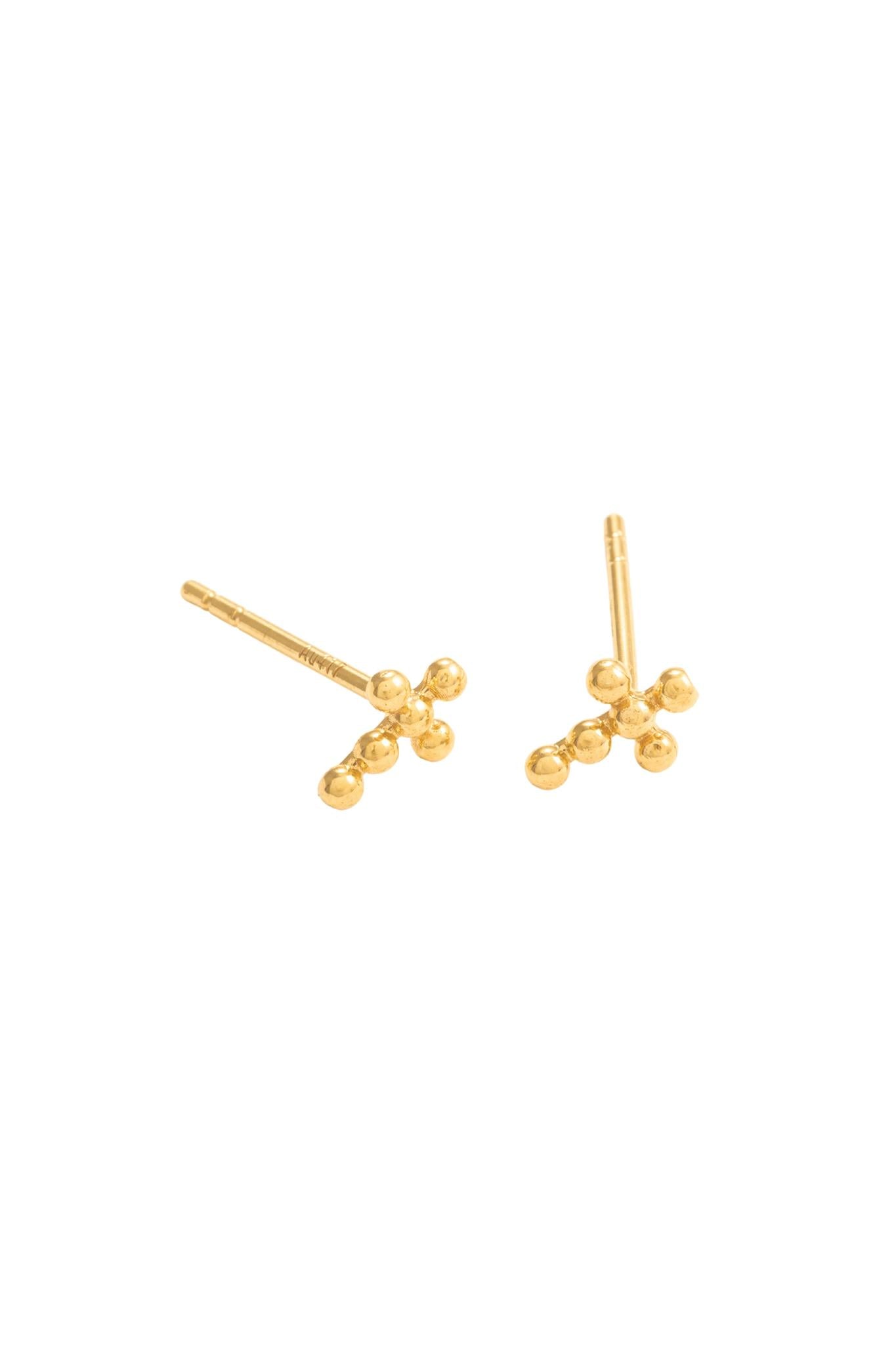 Arete en 10 kilates con cruz de bolitas lisas.png