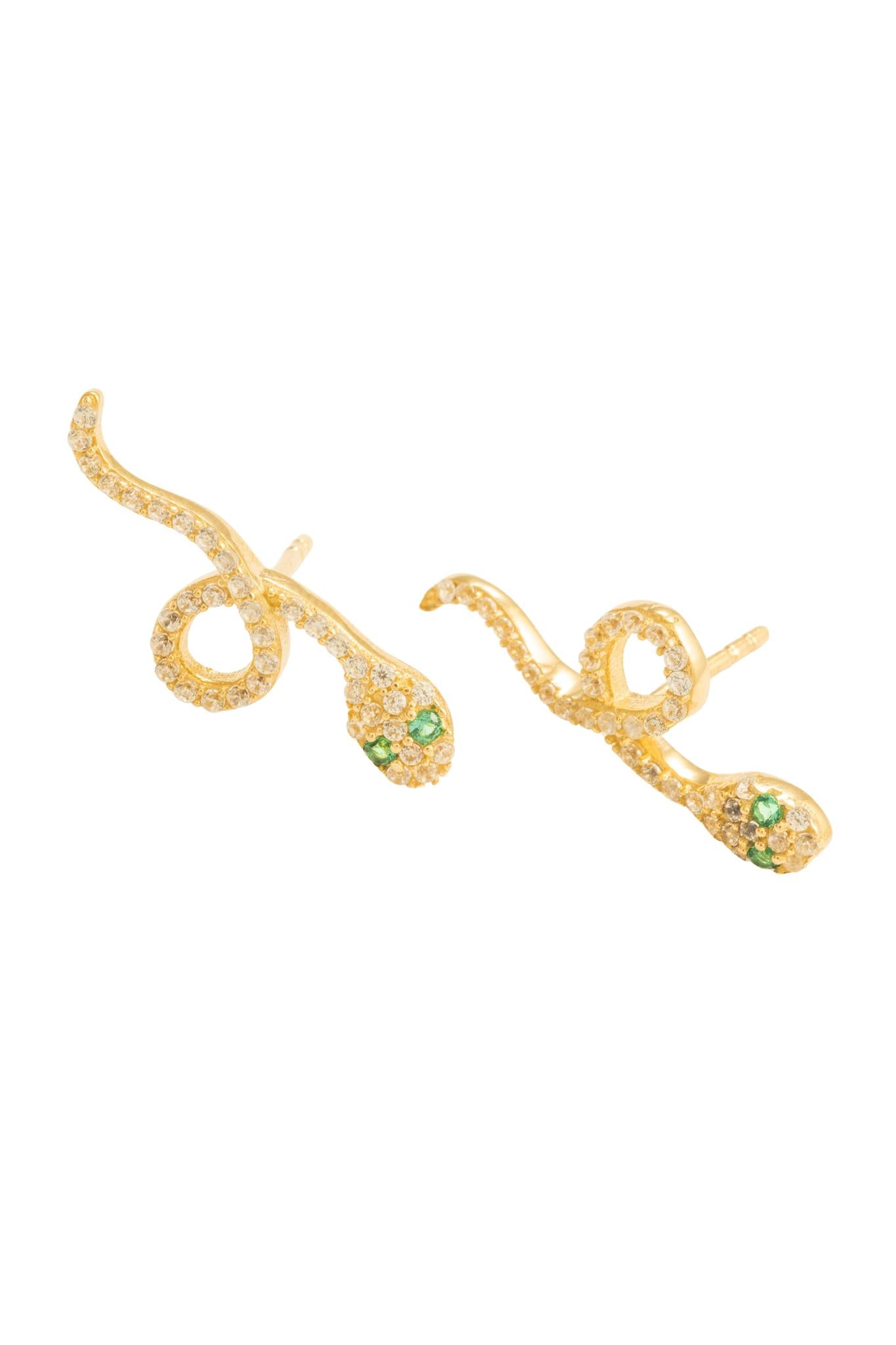 Arete en 10 kilates con serpiente y zirconias verdes.png