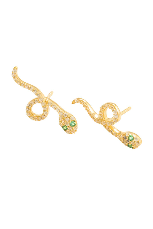 Arete en 10 kilates con serpiente y zirconias verdes.png