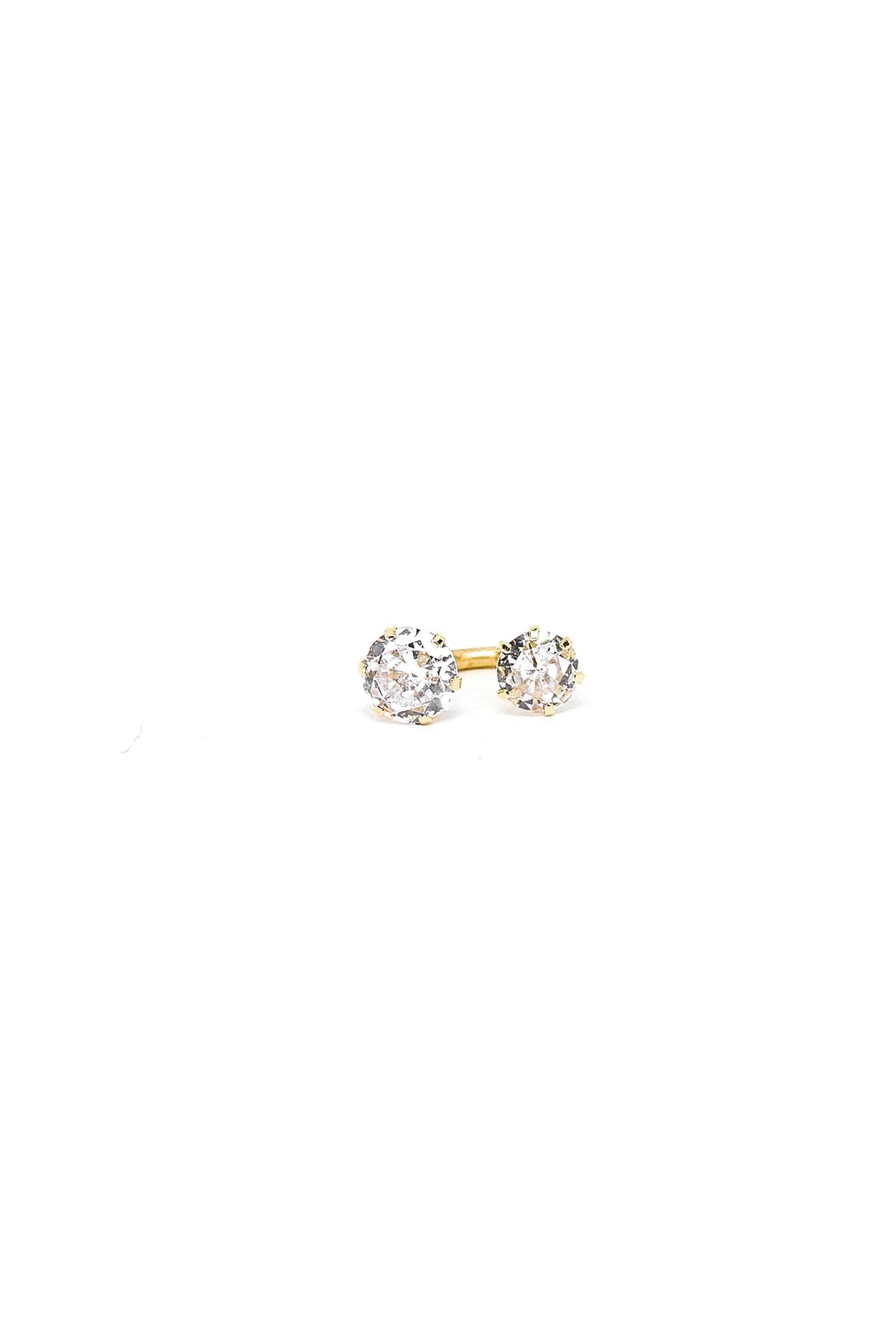 Arete piercing de oro sólido en 10 kilates con curva y dos zirconias grandes para ombligo.png