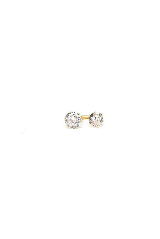 Arete piercing de oro sólido en 10 kilates con curva y dos zirconias grandes para ombligo.png