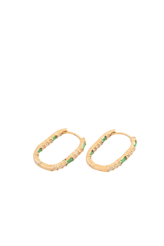 Arracada 10 kilates ovalada y zirconias blancas circulares y zirconias rectangulares verdes..png