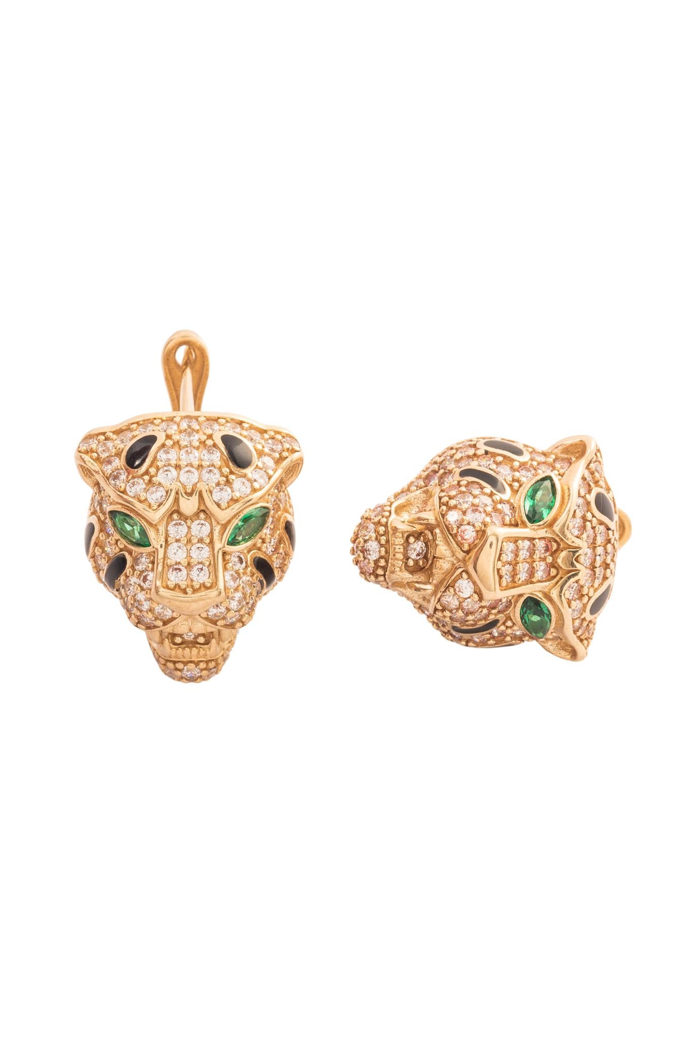 Arracada 10 kilates pantera y esmaltado negro ojos zirconias verdes..png